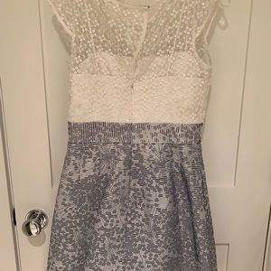 Kay Unger cocktail dress white navy sequins 6